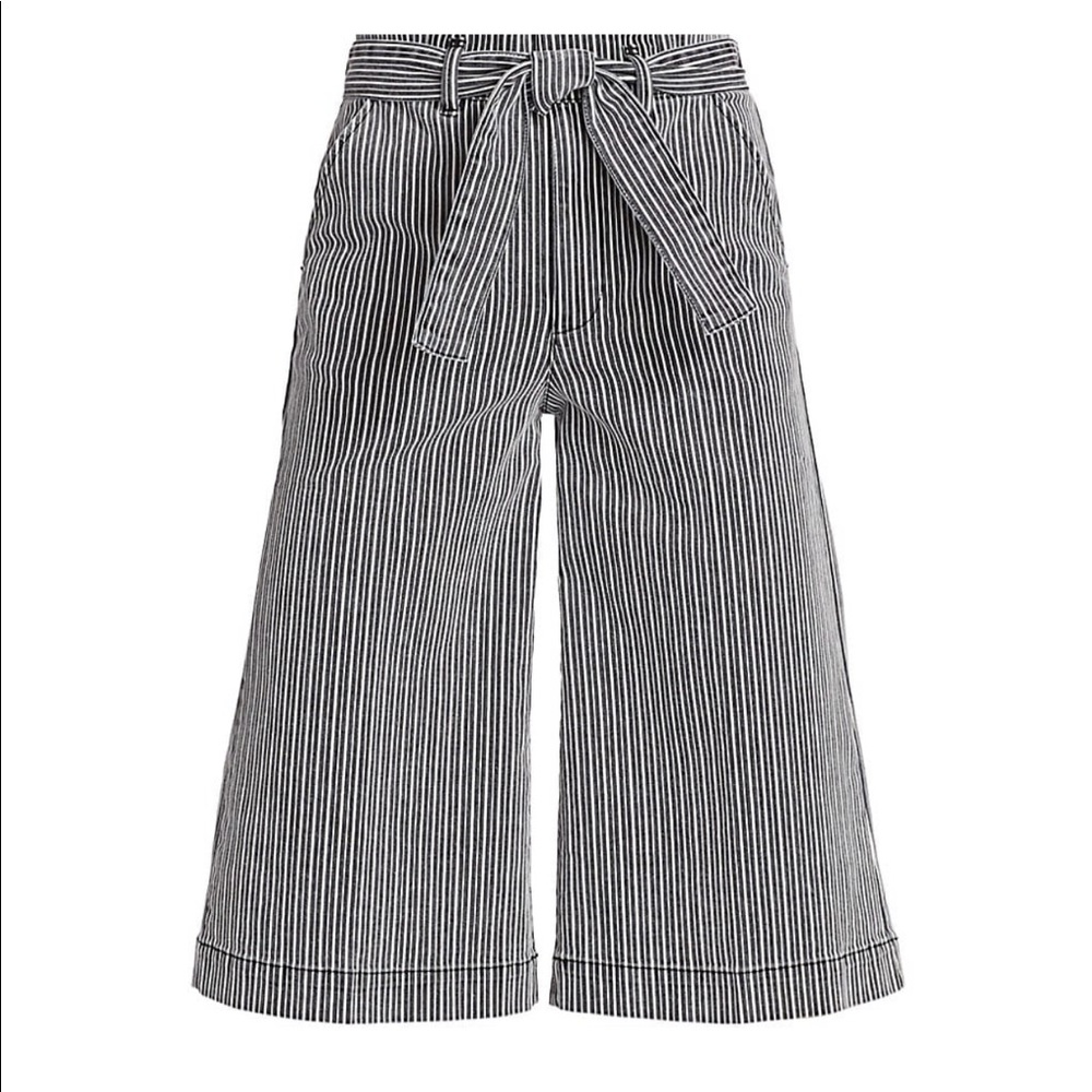 NWT Frame Stripe Belted Culotte Size 25 Black with white pinstripes